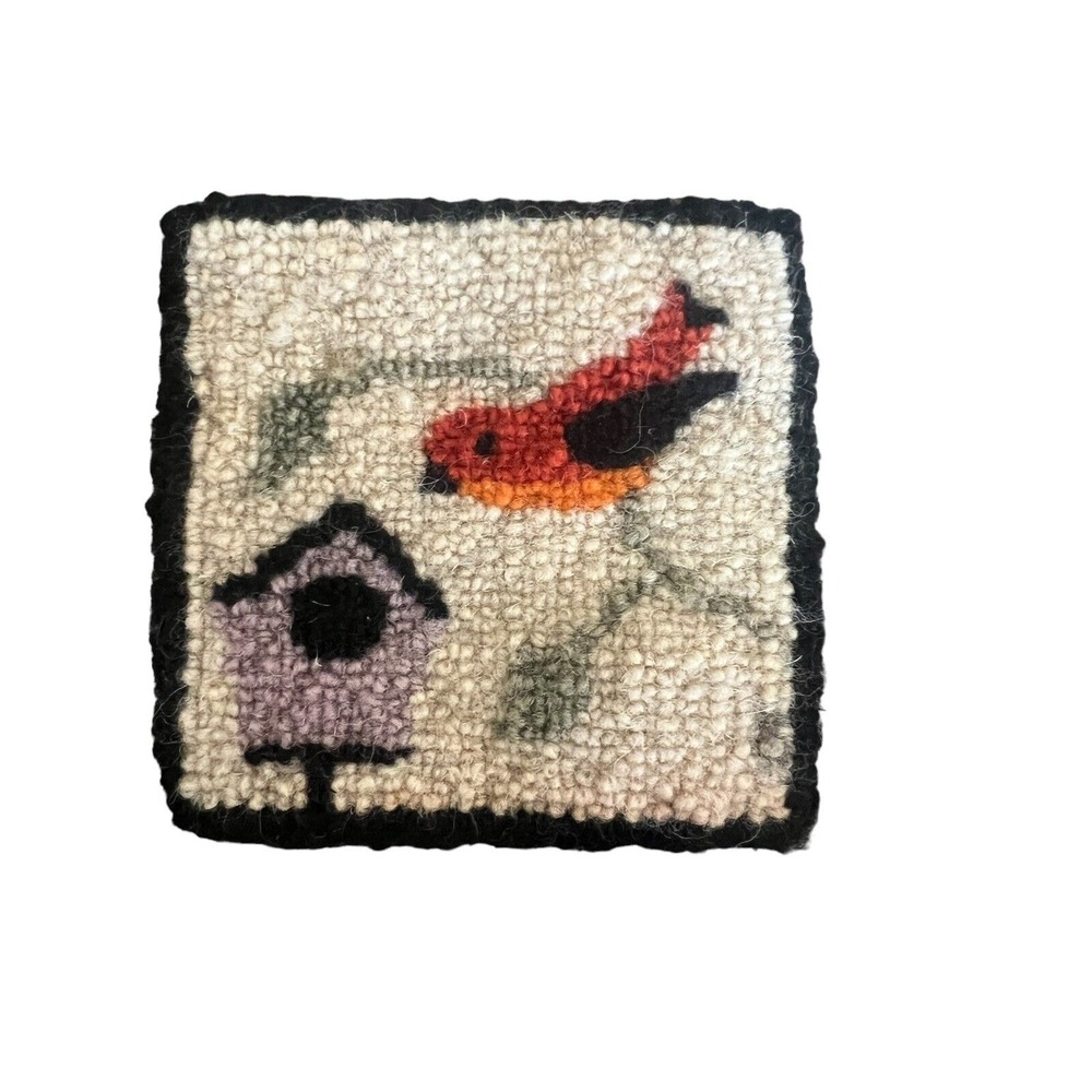 Vintage Small Bird Mini Carpet Rug Wool Doll House Rug Coaster Hand Made